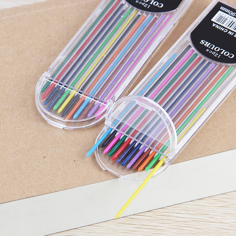 12pcs 2B 2mm 12 Color Length 90mm Mechanical Pencil Lead Colorful Refill Art Sketch Drawing Set Supplies School Stationery | Канцтовары