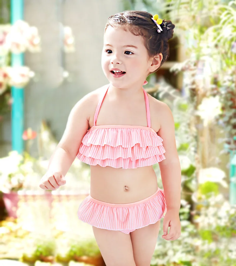 Новый купальник с принтом для маленьких девочек полосатые купальные костюмы