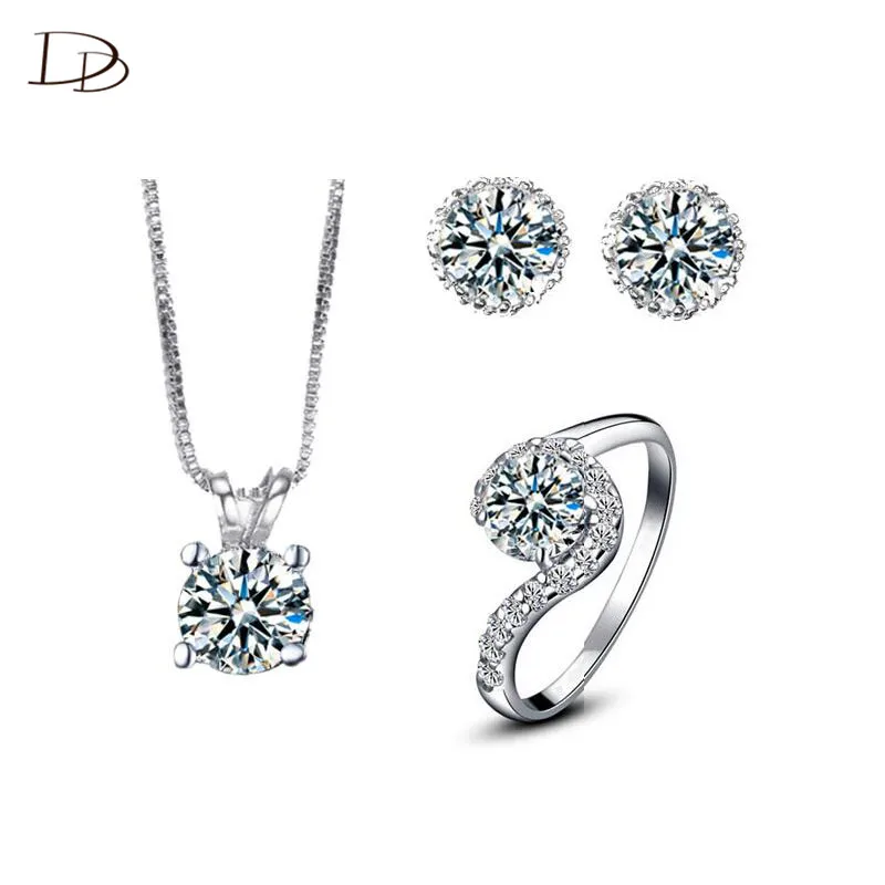 zircon jewelry sets for women gold color ring stud earring pendant necklace set casamento parure bijoux femme ASM001 | Украшения и