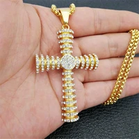 iced out christian jesus cross necklace pendant with stainless steel chain gold color bling cubic zircon mens hip hop jewelry
