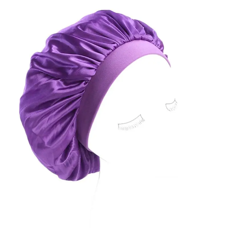 Purple Женская искусственная шелковая шляпа с широким эластичным ремешком, Однотонная ночная шапочка для сна, плиссированная, винно-красного цвета - Цвет: Purple