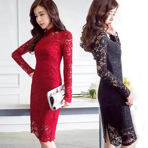 Женское кружевное платье с длинным рукавом весна-лето 2020 | Женская одежда