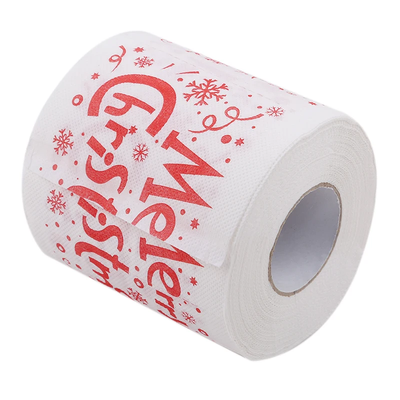 

1 Roll Fashion Christmas Party Ornament DIY Craft Paper Santa Claus Printed Merry Christmas Toilet Paper Tissue Table Room Decor