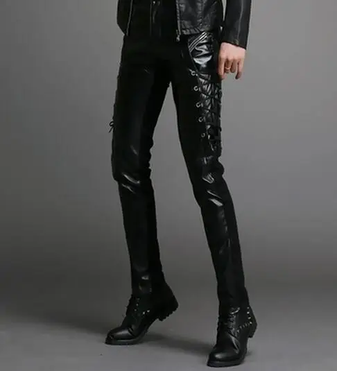 Мужская одежда 2017 кожаные брюки мужские мотоциклетные популярные модные пэчворк