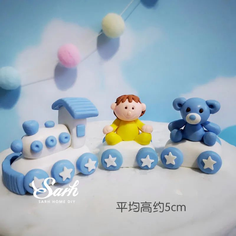 Bear baby train blue Инс Медведь Кролик поезд украшение с днем рождения ветряная мельница торт Топпер для детской вечеринки Кролик Детские принадлежности для выпечки сладкие подарки - Цвет: Bear baby train blue