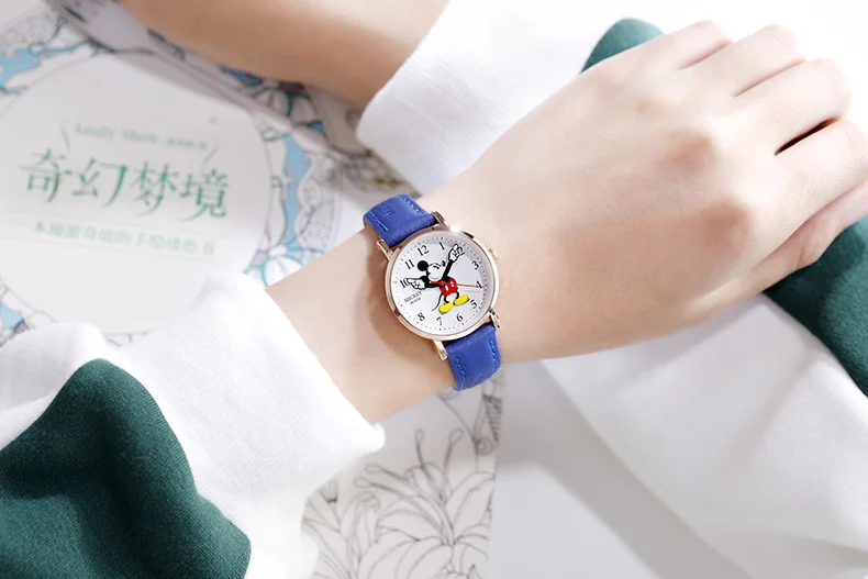 Детские кварцевые наручные часы disney Mickey, классические нейлоновые часы-браслет с кожаным ремешком, детские часы Reloj для учеников начальной и средней школы