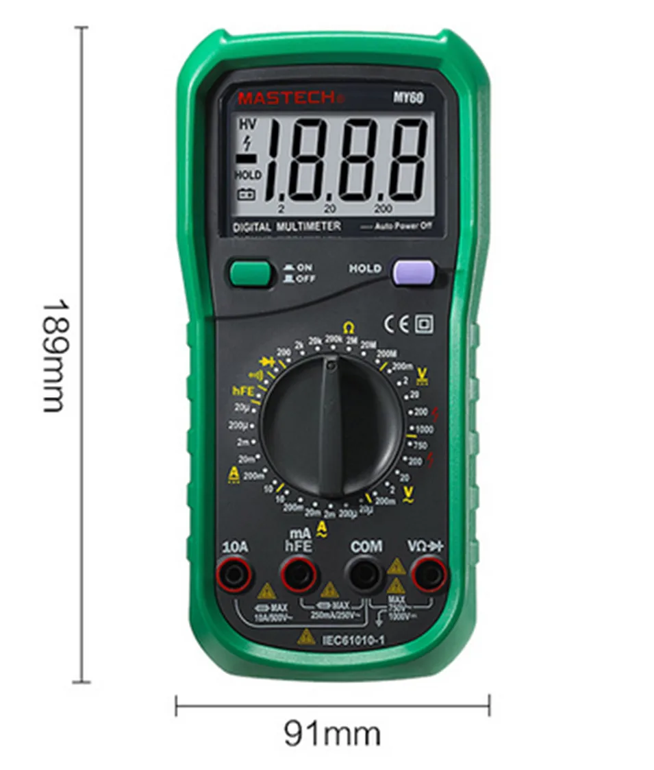 MASTECH MY60 Цифровой мультиметр DMM AC/DC Вольтметр Амперметр Омметр Тесты er w/hFE Multimetro