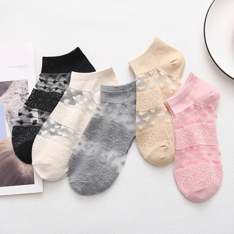 Jeseca ультратонкие жаккардовые носки с принтом бабочки и сердца летние прозрачные