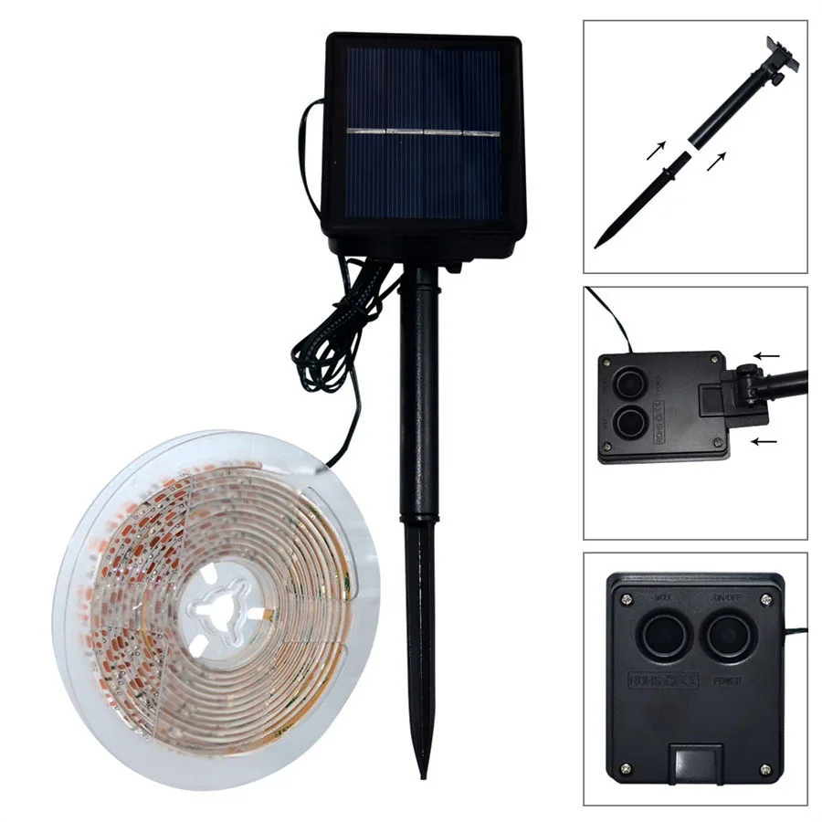 3M SMD2835 RGB Солнечная Светодиодная лента, Водонепроницаемая IP65 Солнечная лампа, 3 режима освещения, лента для наружного освещения, украшение