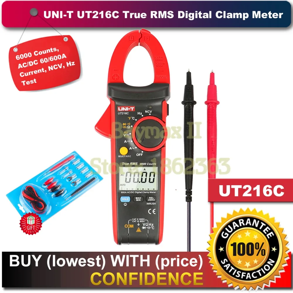 Цифровой токоизмерительный зажим UNI T UT216C 600A True RMS Автоматический диапазон с