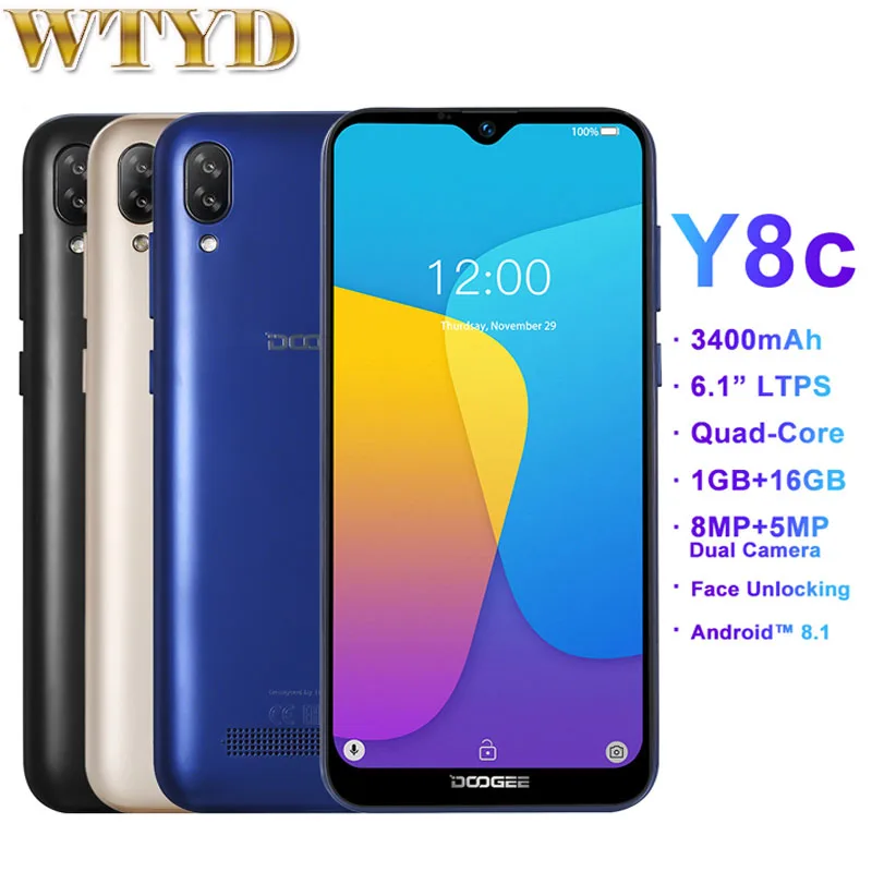 DOOGEE Y8c 1 ГБ Оперативная память 16 Гб Встроенная MTK6580 Android 9 Pie мобильного телефона 6