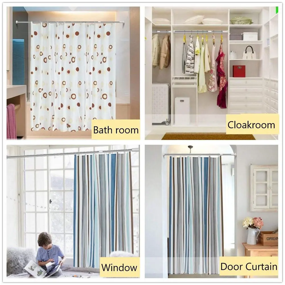 Tension Rod Curtain Shower Adjustable Rod Spring Tension Easy to Install Stretch Rod Hanger Bathroom Products Curtain Accessorie images - 6