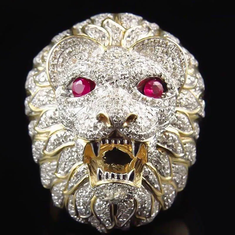 Мужская в стиле "панк" властный Лев головное кольцо готический Iced Out Bling Золотое кольцо на палец мужское ювелирное изделие Anillo Hombre хип-хоп