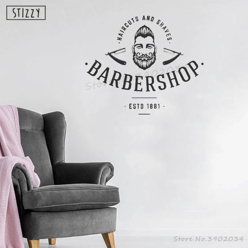 Настенная Наклейка stizzy Barbershop логотип виниловая настенная наклейка стрижка