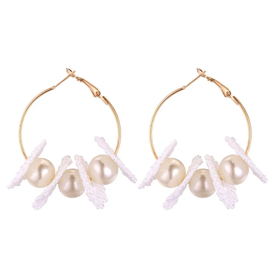 2018 модные ювелирные изделия новые золотые большие круги кружевной цветок жемчуг