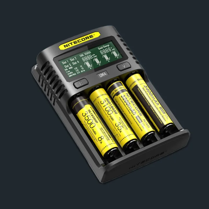 NITECOR UM4 UM2 C4 VC4 LCD Смарт зарядное устройство для Li-ion/IMR/INR/ICR/LiFePO4 18650 14500 26650 AA 3,7 1,2 V 1,5 V батареи D4