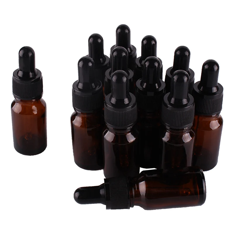 

12pcs 10ml Amber Glass Dropper Bottles with Pipette for essential oils aromatherapy lab chemicals