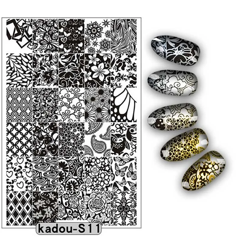 KADOUS11 1 шт. пластины для штамповки ногтей 9,5*14,5 см геометрические буквы 3D DIY дизайн ногтей штамп штамповка шаблон изображения пластины - Цвет: KADOUS11