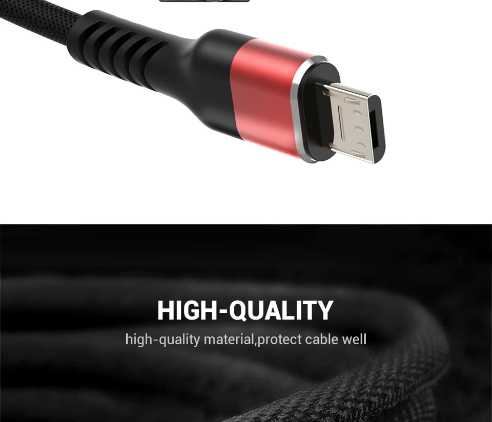 QGeeM Micro USB Cable 2.4A Nylon Fast Charge USB Data Cable for Samsung Xiaomi LG Tablet Android Mobile Phone USB Charging Cable