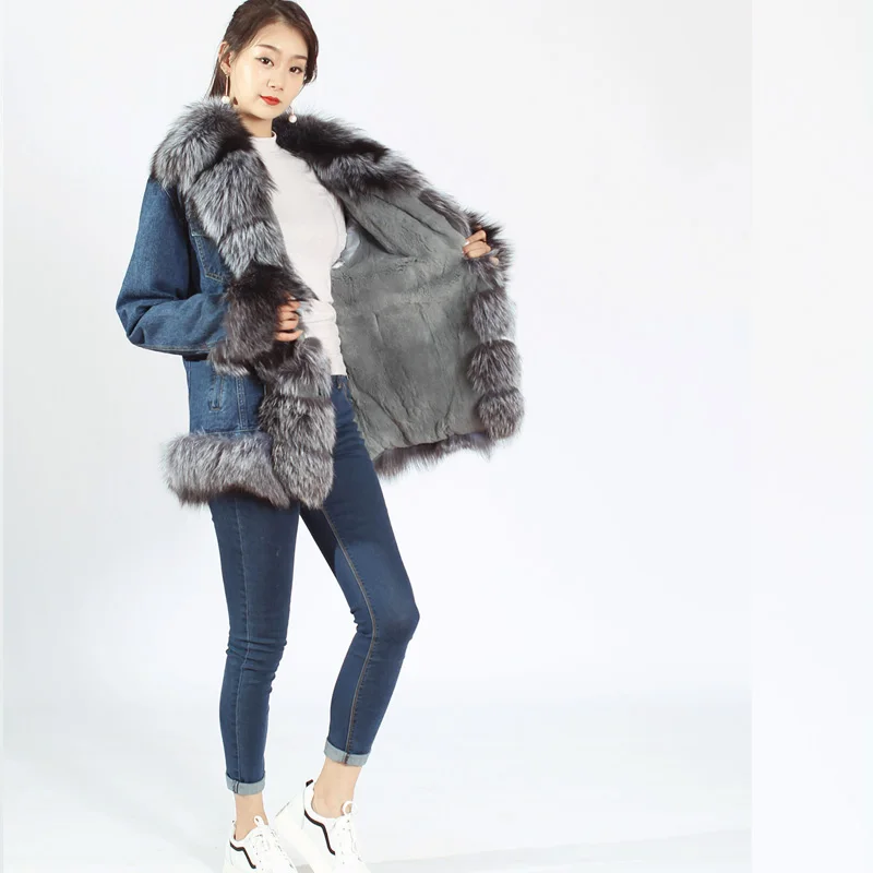 XINYUXIANG новинка 2018 серые джинсовые куртки с высоким уличным воротником женские