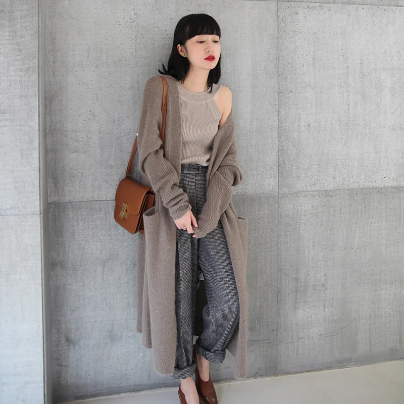 

Women Winter Super Long Cardigans Sweater Pockets Knitted Coat Brief Plus Size Oversized Pull Femme Hiver Maglioni Donna