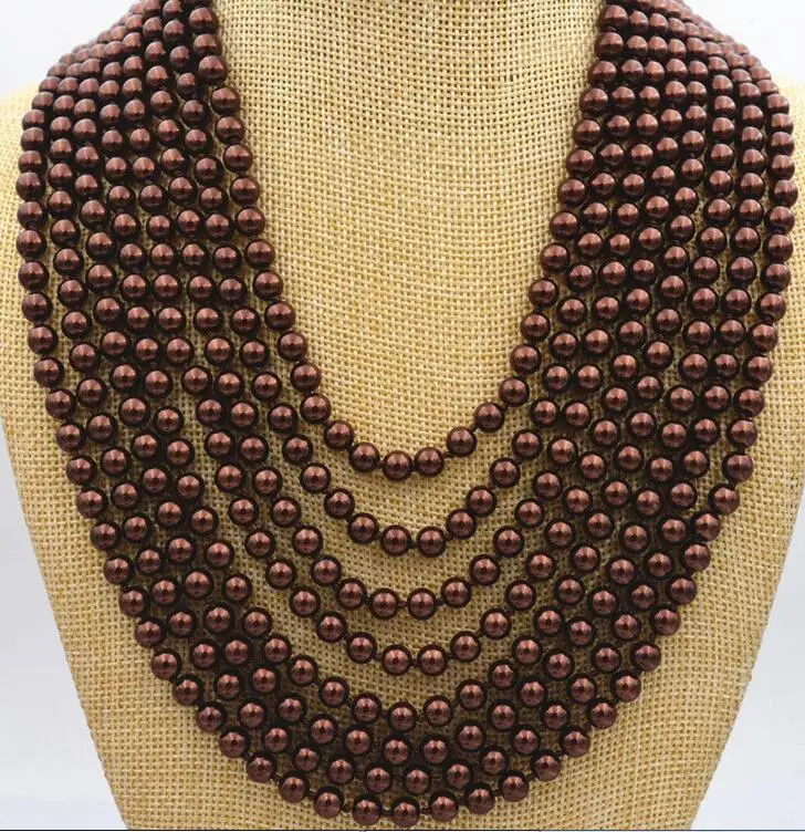 

Beautiful 6 mm 8 rows brown shell pearl necklace 5 row bracelet earring sets
