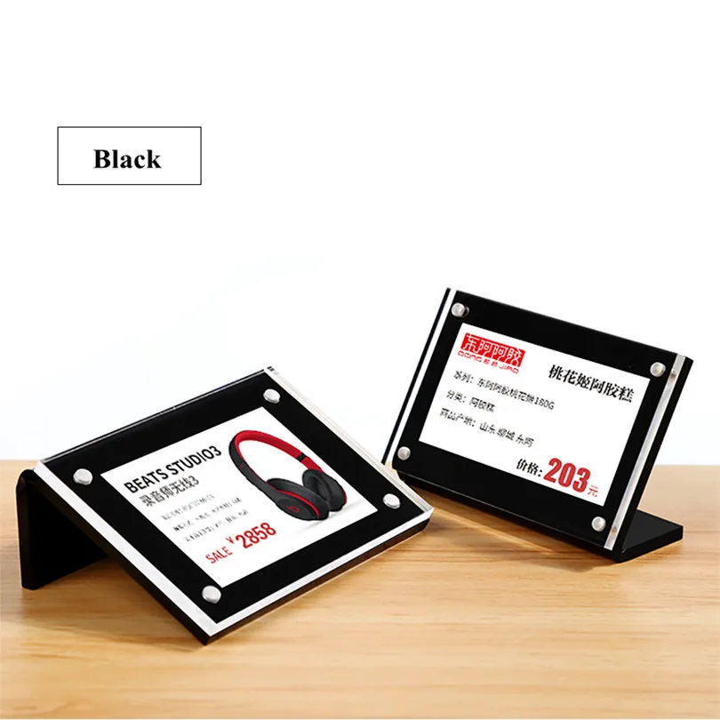 

90*60mm L Shape Slant Stand Up Supermarket Price Acrylic Sign Holder Plastic Small Table Price Sign Holder Stand