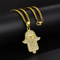 stainless steel fatima hamsa hand necklaces pendants for women fashion gold color cubic zirconia amulet turkey jewelry
