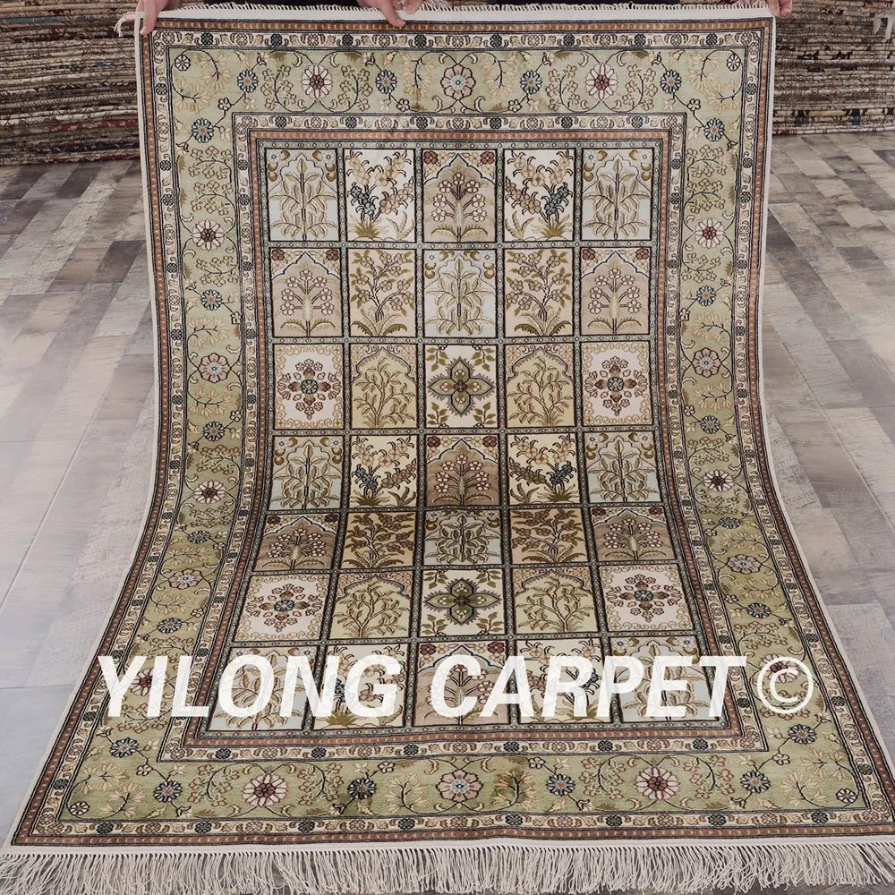 

YILONG 4'x6' persian four seasons silk carpet exquisite hand knotted oriental rug designs (YHW757B4x6)