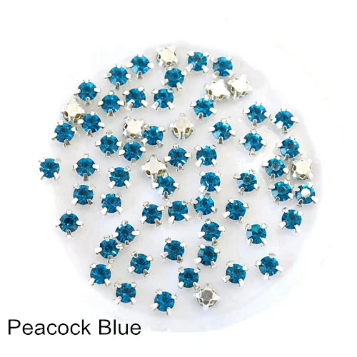 Peacock-blue 200 шт 4 мм стеклянные круглые пришивные стразы с серебряным клешом с плоской задней стороной цветные пришивные стразы для одежды B1067 - Цвет: Peacock-blue
