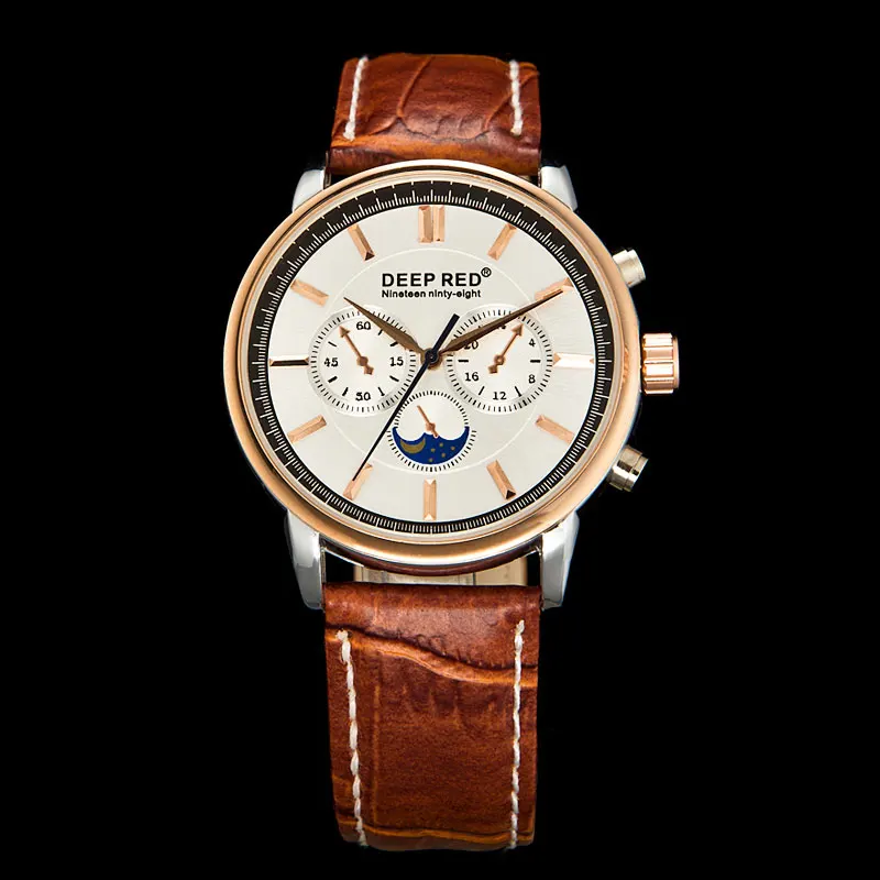 Мужские кварцевые часы DEEPRED с кожаным ремешком и золотым чехлом|watch men|watch men leatherwatch