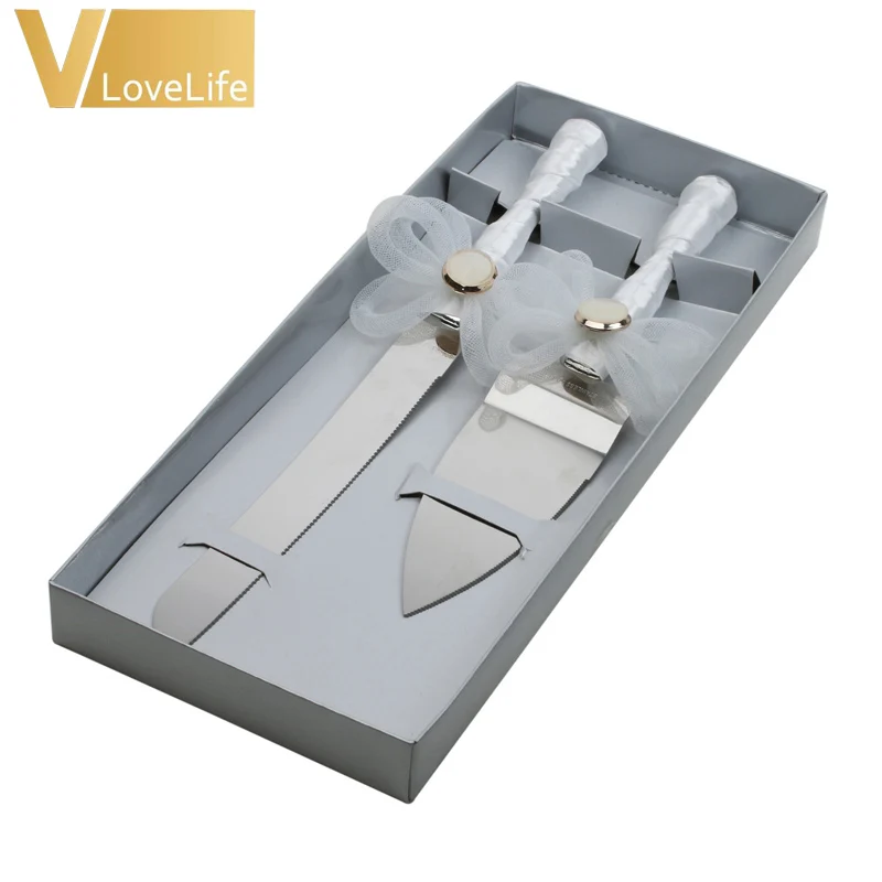 Набор ножей для свадебного торта из нержавеющей стали набор с белыми Сатиновыми