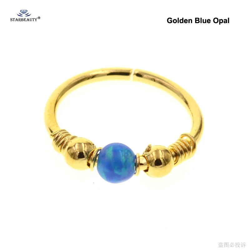 Golden Blue Opal 1 шт. опал Спираль пирсинг для пупка пирсинг Nariz поддельные перегородки кольцо для носа и уха Daith пирсинг ноздри пирсинг хряща серьги-кольца - Окраска металла: Golden Blue Opal