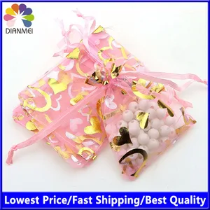 Розовая бронзовая органза в форме сердца, упаковка для ювелирных изделий, подарочные пакеты, декоративные мешочки, накидка, тюль, конфет, 7x9 см, 100 шт.лот, оптовая продажа