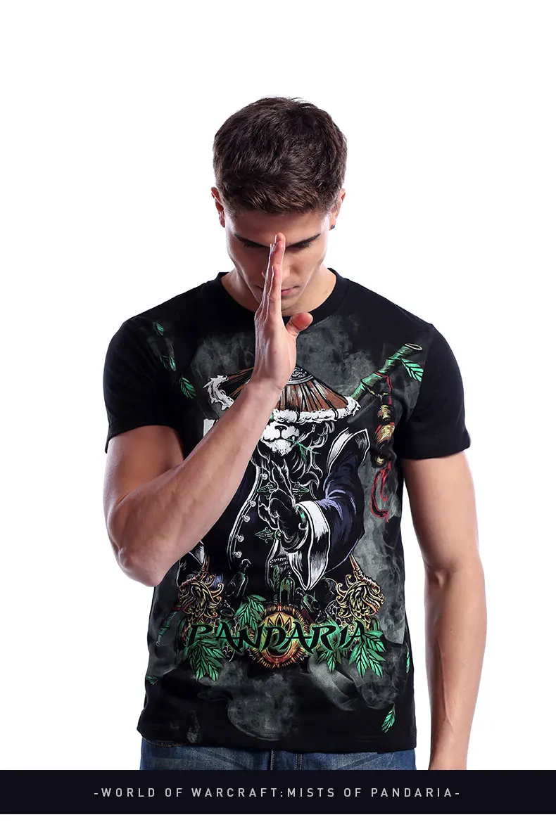 SizeM-3XL TEE7 Мужская Повседневная футболка с коротким рукавом Kungfu Panda хлопковый модный топ с принтом мужской с круглым воротником для фитнеса