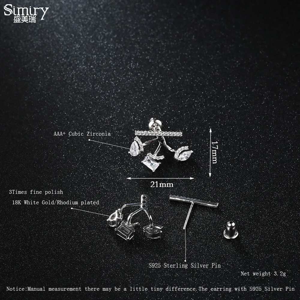 Женские серьги-гвоздики с кубическим цирконием SIMIRY ювелирное изделие из
