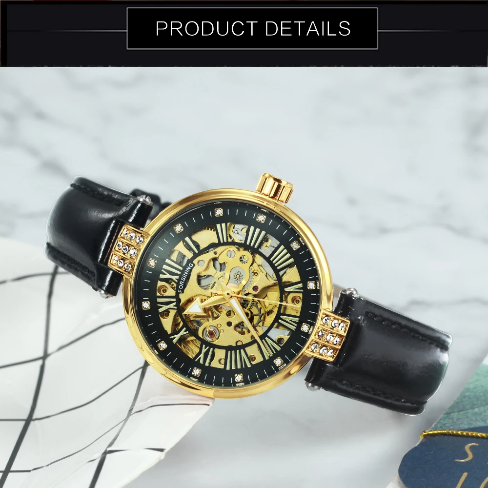 FORSINING модное платье Iced Out женские часы автоматический механический черный