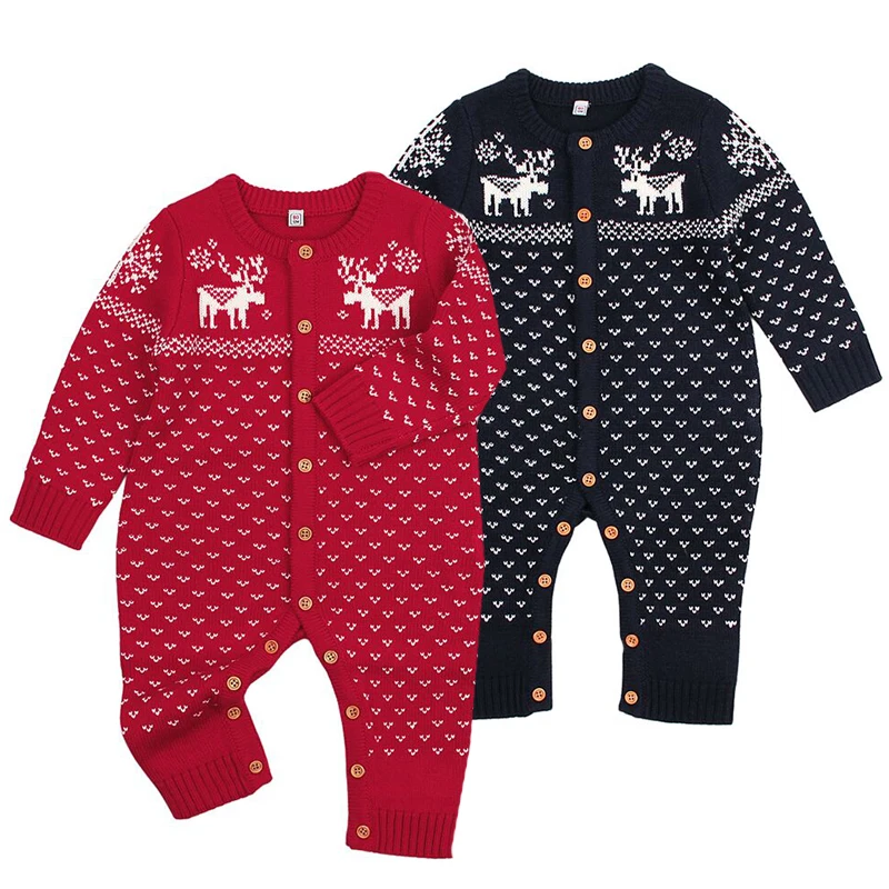 

Christmas Baby Girl Romper Newborn Boys Girls Deer Knit Romper Babies Winter Warm Playsuit Rompers Outfits Christmas Clothing