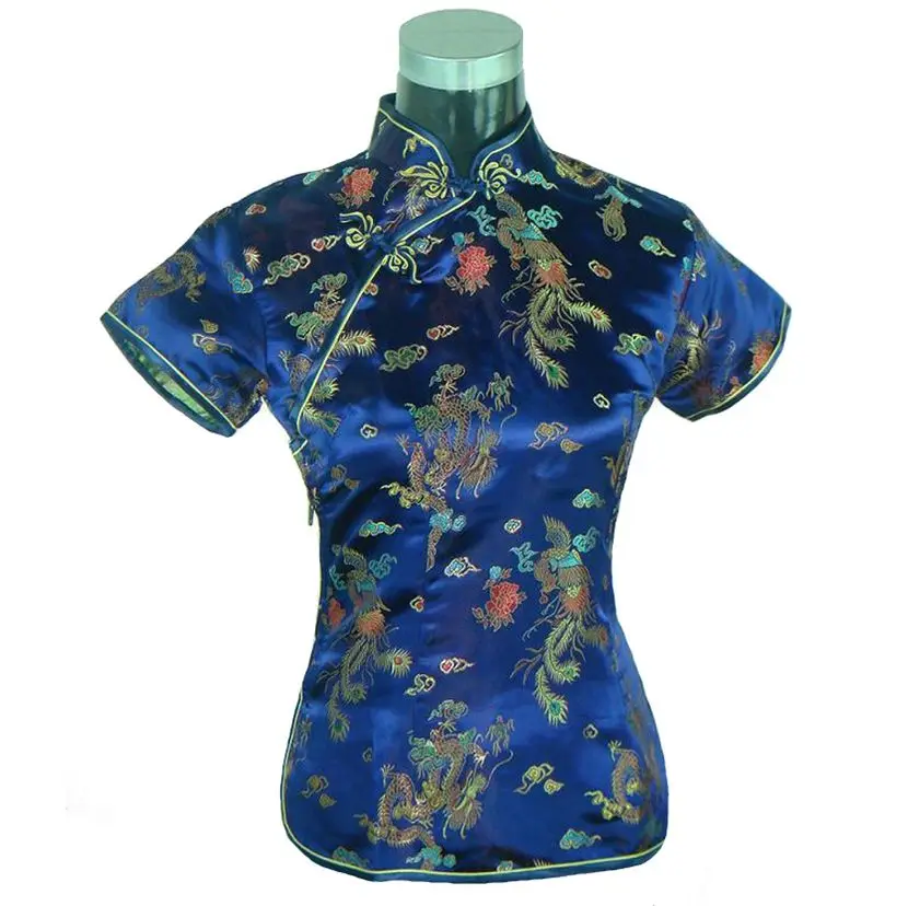 Светильник-голубая модная китайская женская атласная рубашка из полиэстера топы