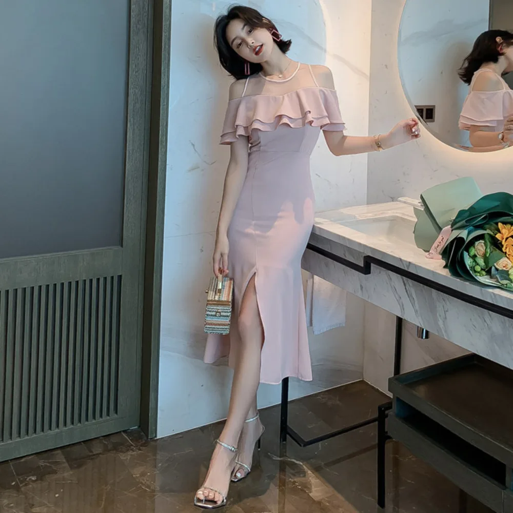 Женское длинное платье-Русалка [EWQ] розовое платье с высокой талией и