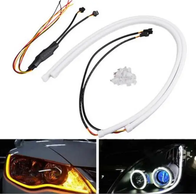 

2pcs/box 12V car LED flexible strip tears light daytime running lights 60CM DRL with turn light Bicolors white and yellow