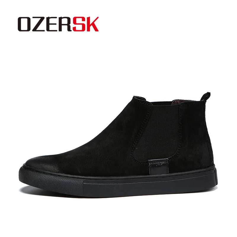 OZERSK/; Лидер продаж; сезон весна-осень; модные мужские ботинки черного цвета; повседневная обувь; Удобная нескользящая обувь на плоской подошве; размеры 38-44