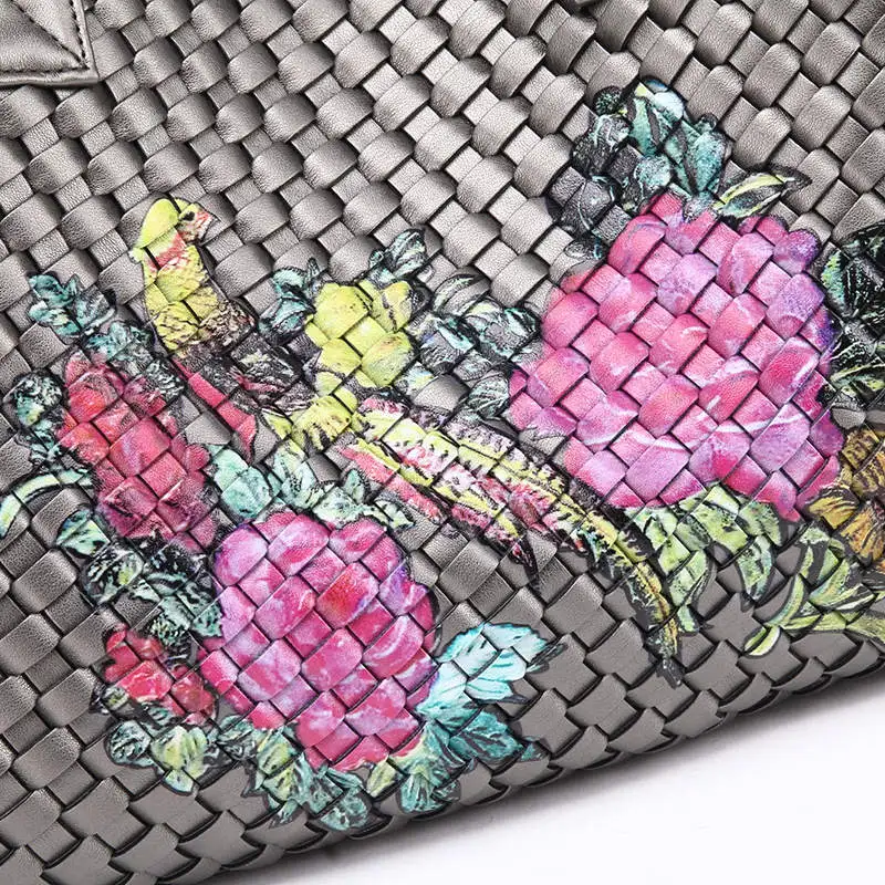 Брендовая женская тканая кожаная сумка высокого качества с вышивкой крестиком