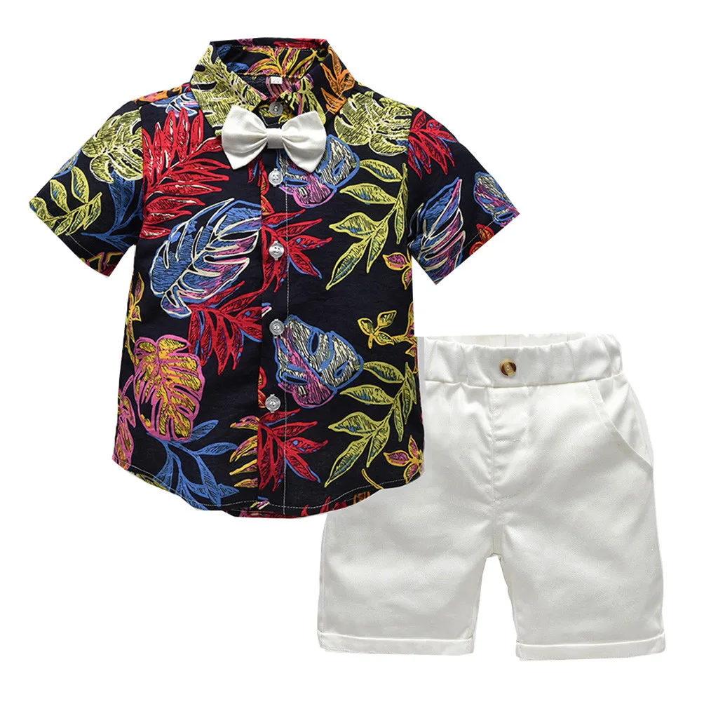 Roupa infantil/футболка с короткими рукавами и галстуком-бабочкой для маленьких мальчиков, футболка с листьями топ+ шорты, одежда для детей, Микки#06
