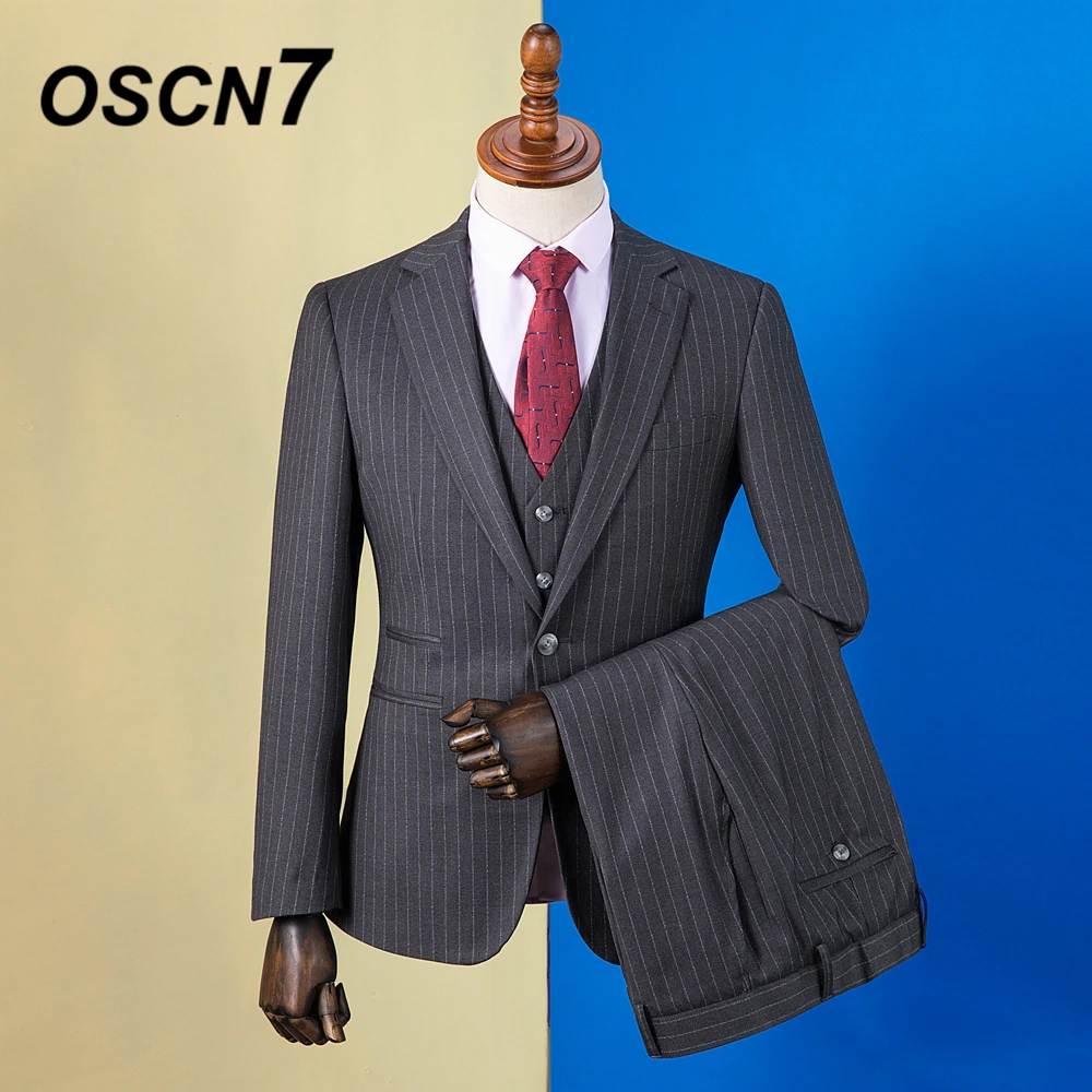 OSCN7 2019 в полоску Костюмы Под заказ Для мужчин Slim Fit Свадебная вечеринка s