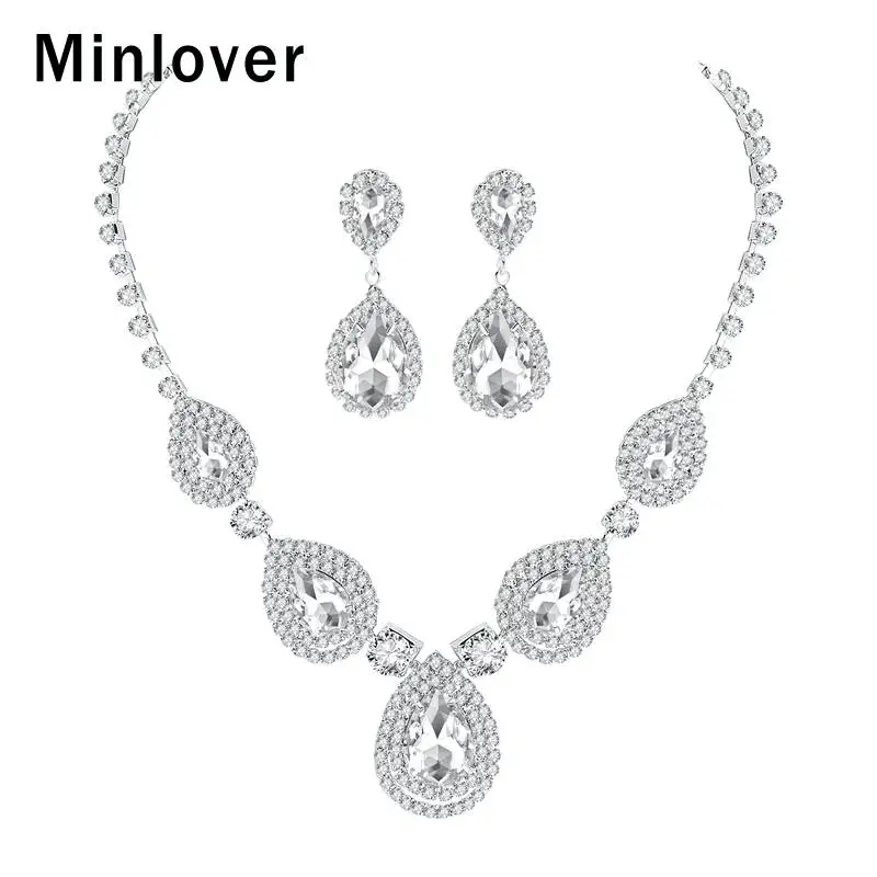 Minlover Свадебные Ювелирные наборы стразы элегантный подарок на праздник ожерелье