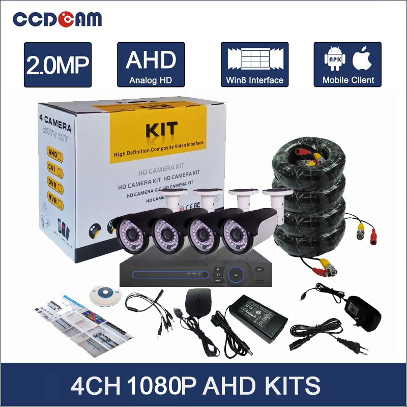 

CCDCAM 4CH Full HD 1080P комплект камеры AHD ИК ночного видения 2 мегапиксельная Мини камера безопасности для наружного использования P2P Onvif 2MP AHD DVR Kit