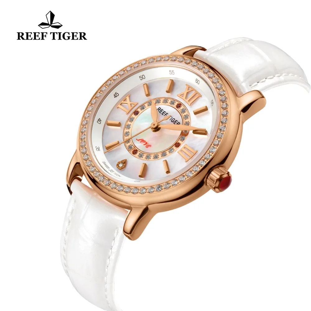 Женские кварцевые часы Reef Tiger/RT роскошные из розового золота с бриллиантами и