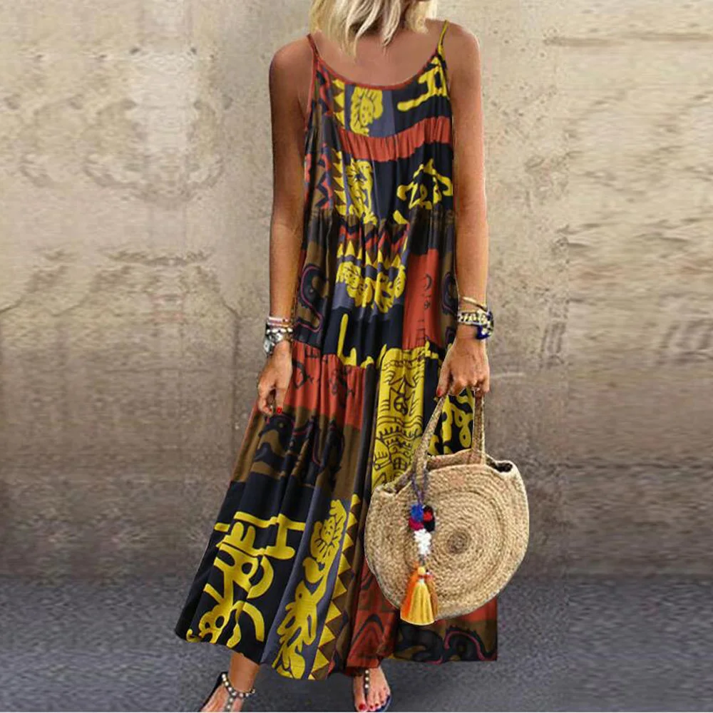 Женское платье Пляжное летнее с вырезом лодочкой макси модное длинное
