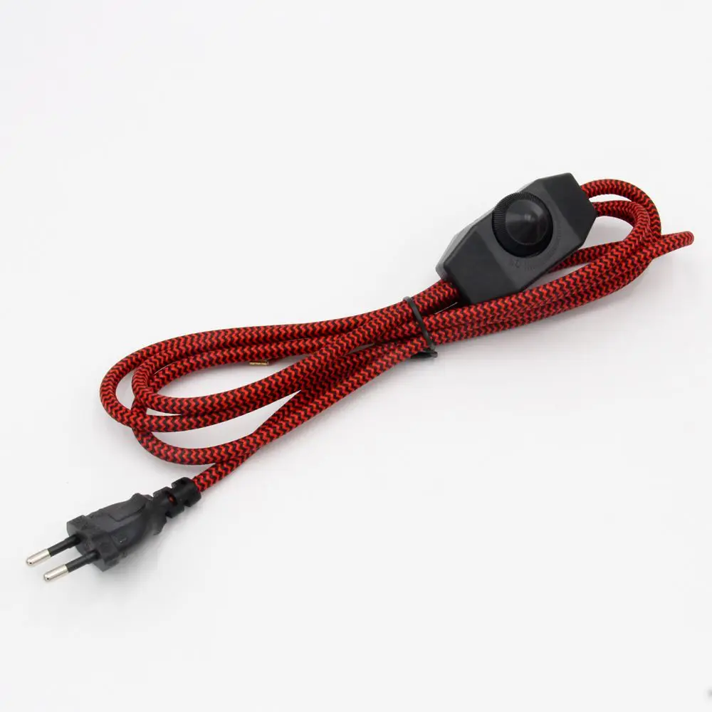 Red black stripe 220V AC европейской вилкой сзади Мощность шнур с диммируемым переключателем текстильный плетеный электрические Мощность удлинитель - Цвет корпуса: Red black stripe